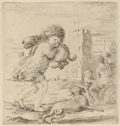 Child Holding a Puppy by Stefano della Bella