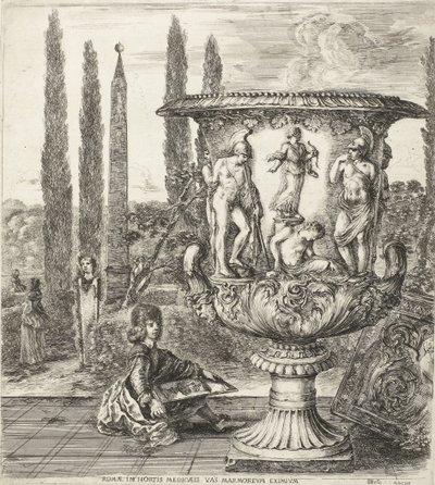 The Young Cosimo III de Medici Drawing the Medici Vase Romae, in hortis Medicaeis marmoreum eximium (title on object) Views of Rome and Surroundings (series title) Six Great Views, Four of Rome and Two of the Roman Countryside (series title) by Stefano della Bella