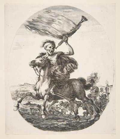 Death on Horseback Holding a Trumpet, from The Five Deaths by Stefano della Bella