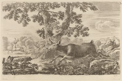 Deer Chased by a Dog to the Right by Stefano della Bella