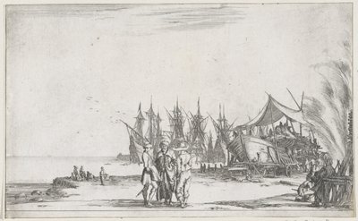 Three Men Talking on the Quay (series title: Maritime Representations) (series title: Suite of Eight Marines) by Stefano della Bella