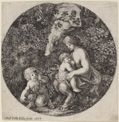 Female Satyr Nursing a Child in a Wooded Landscape by Stefano della Bella