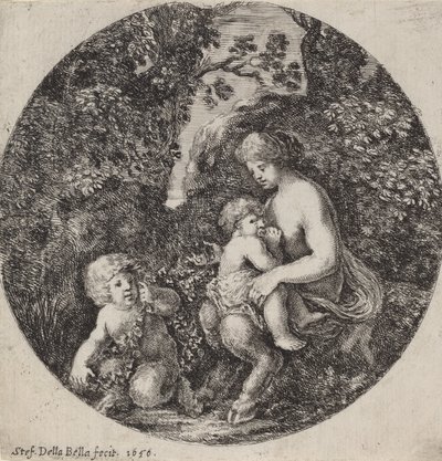 Female Satyr Nursing a Child in a Wooded Landscape by Stefano della Bella