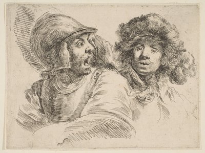 Frightened Soldier and a Man in a Fur Hat, ca. 1652 by Stefano della Bella