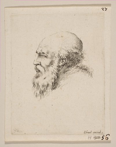 Head of a Bald and Bearded Old Man in Profile, from Various heads and figures Diverses, 1650 by Stefano della Bella