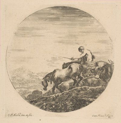 Herdsman on Horseback Drives Animals by Stefano della Bella