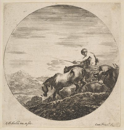 Herdsman on Horseback Drives Animals, from Six Animal Subjects by Stefano della Bella