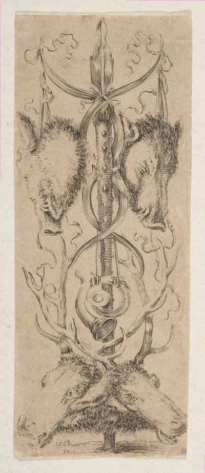 Hunting Trophy with Stag Heads at Bottom, ca. 1653 by Stefano della Bella