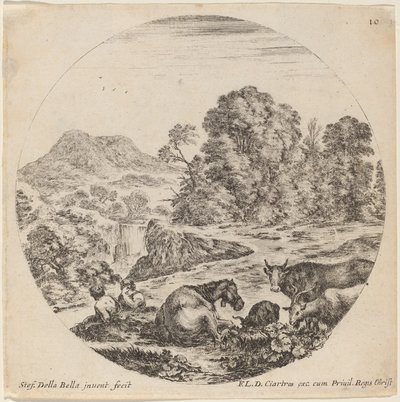 Landscape with Animals and Two Seated Shepherds by Stefano della Bella