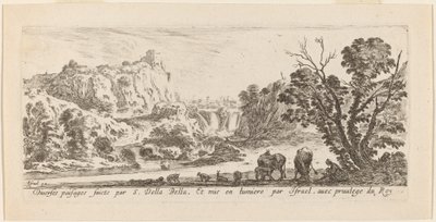 Landscape with Waterfall by Stefano della Bella
