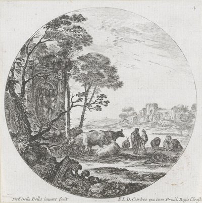 Landscape with Herd and Corinthian Capital by Stefano della Bella