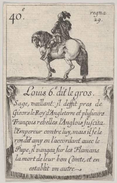 Louis VI, called the Fat, Wise, Valiant, from Game of the Kings of France, 1644 by Stefano della Bella