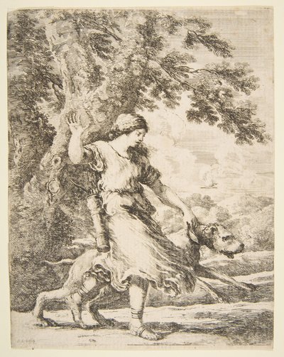 Nymph Holding a Large Dog by the Collar, ca. 1654 by Stefano della Bella