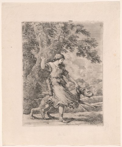 Nymph Holding a Large Dog by the Collar, known as The Beautiful Huntress by Stefano della Bella