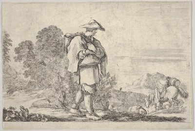 Plate 11: A Peasant Wearing a Hat at Center, Walking Towards the Right, a Horse Descending by Stefano della Bella