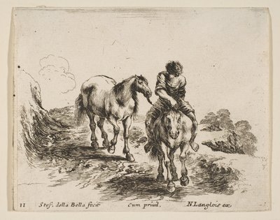 Plate 11: a young horseman, seen from the front, leading another horse, from Diversi Animali by Stefano della Bella