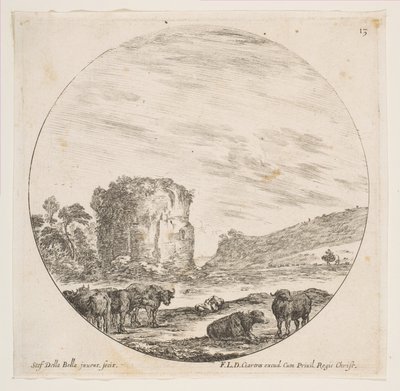 Ruins of a Temple in a Roman Landscape by Stefano della Bella