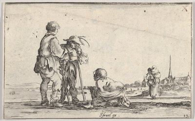Plate 13: Two Peasants Standing to Left, a Cripple Kneeling on the Ground in Center by Stefano della Bella