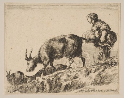 Plate 14: Shepherdess Herding Goats by Stefano della Bella