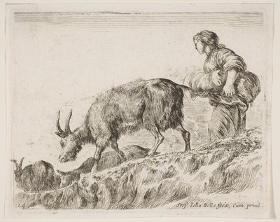 Plate 14: Shepherdess Herding Goats, from Various Animals by Stefano della Bella