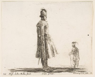 Plate 20: An Old Polish Nobleman Wearing a Plumed Hat in Center, Standing in Profile by Stefano della Bella