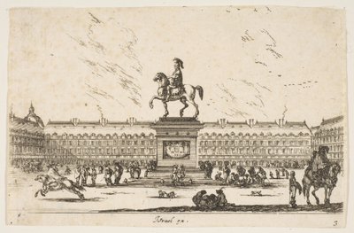 Plate 3: La Place Royale, equestrian statue of Louis XIII in profile facing the left in ce... by Stefano della Bella