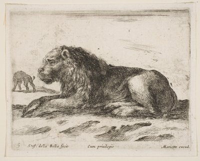 Plate 5: Reclining Lion, from Various Animals by Stefano della Bella