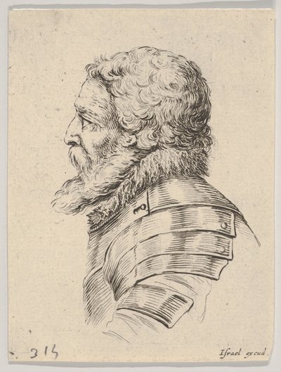 Plate 7: Bust of a Bearded Soldier Wearing Armor, Facing Left in Profile, from Various Heads by Stefano della Bella