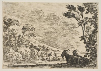 Two Goats Resting to the Right by Stefano della Bella