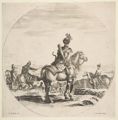 Polish Horseman with a Bow and Arrow, Seen from Behind with His Horse Facing Right by Stefano della Bella