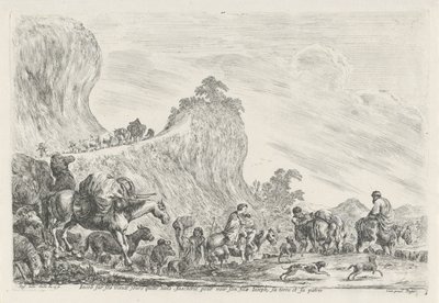 Journey of Jacob to Egypt (Iacob sur ses vieux jours quitte sans fascherie pour son filz Ioseph, se terre et sa patrie) by Stefano della Bella