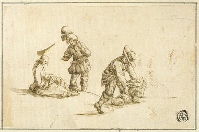 Resting Mother and Child, and Two Men, One Lifting Basket by Stefano della Bella