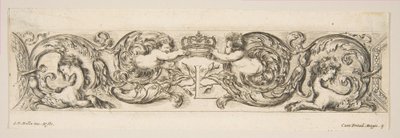 Rinceaux with Two Children Holding a Royal Crown Over the Letter L, Plate 3 by Stefano della Bella