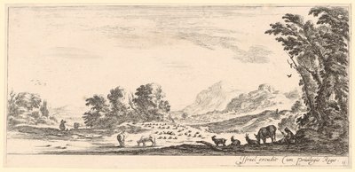 Shepherdess on a Pasture with Herd by Stefano della Bella