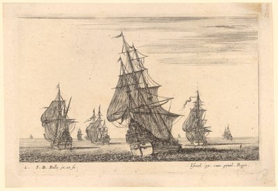 Seascape with Eight Sailing Ships by Stefano della Bella