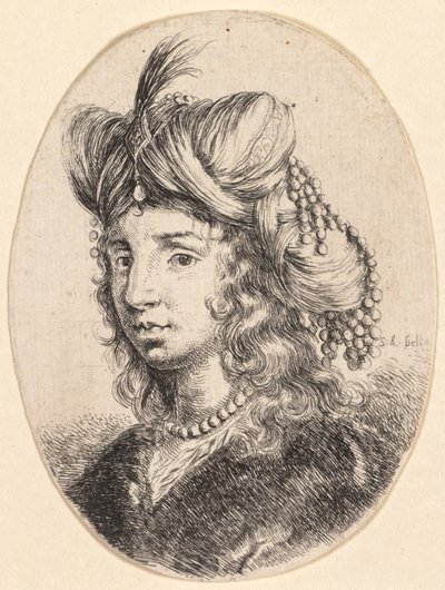 Several Heads in the Persian Style: Portrait, Sultana Wearing a Pearl Necklace and a Turban by Stefano della Bella