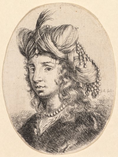 Several Heads in the Persian Style: Portrait, Sultana Wearing a Pearl Necklace and a Turban by Stefano della Bella
