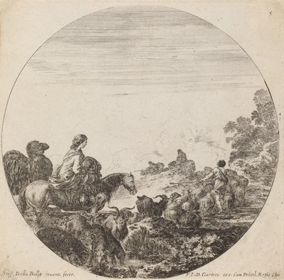 Shepherds and Flock with Woman and Camel by Stefano della Bella