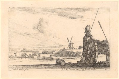 Soldier Leaning on a Gun Carriage, Plate 5 of the Series "Various Military Capriccios" by Stefano della Bella