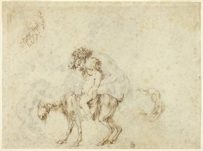 Study for Satyr Family Walking (recto); Sketches of Five Decorative Vessels (verso) by Stefano della Bella