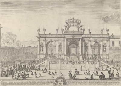 The altar of the holy sacrament, at left, the sacrament beneath a canopy, carried in procession by Stefano della Bella