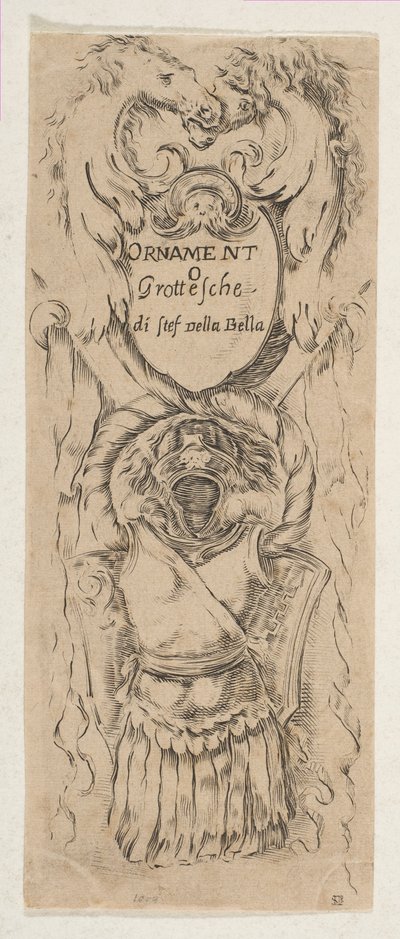 Two Horse Heads Framing a Shield by Stefano della Bella