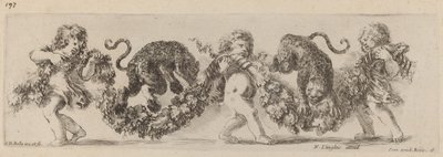 Two Leopards Jumping a Festoon Supported by Children by Stefano della Bella