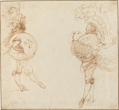 Two Men in Masquerade Costumes: The Earth and a Parade Helmet, c. 1645 by Stefano della Bella