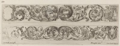 Two Ornamental Bands with Facing Heads of Lion and Eagle, and Two Rams by Stefano della Bella
