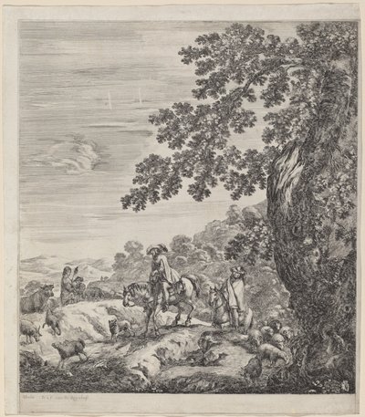 Two Riders Passing Near a Herd of Animals by Stefano della Bella
