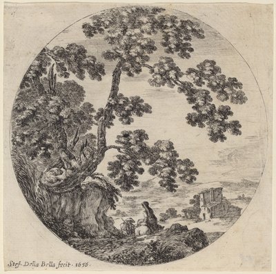 Two Travelers Passing by an Old Oak Tree by Stefano della Bella