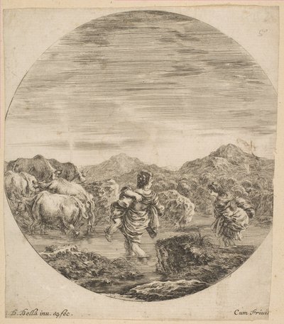 Two Women Crossing a Stream by Stefano della Bella