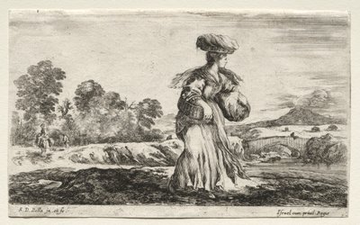 Various Figures and Landscapes: Peasant Woman Carrying a Basket on her Head by Stefano della Bella