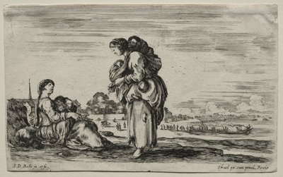 Various Figures and Landscapes: Two Mothers Chatting Together by Stefano della Bella